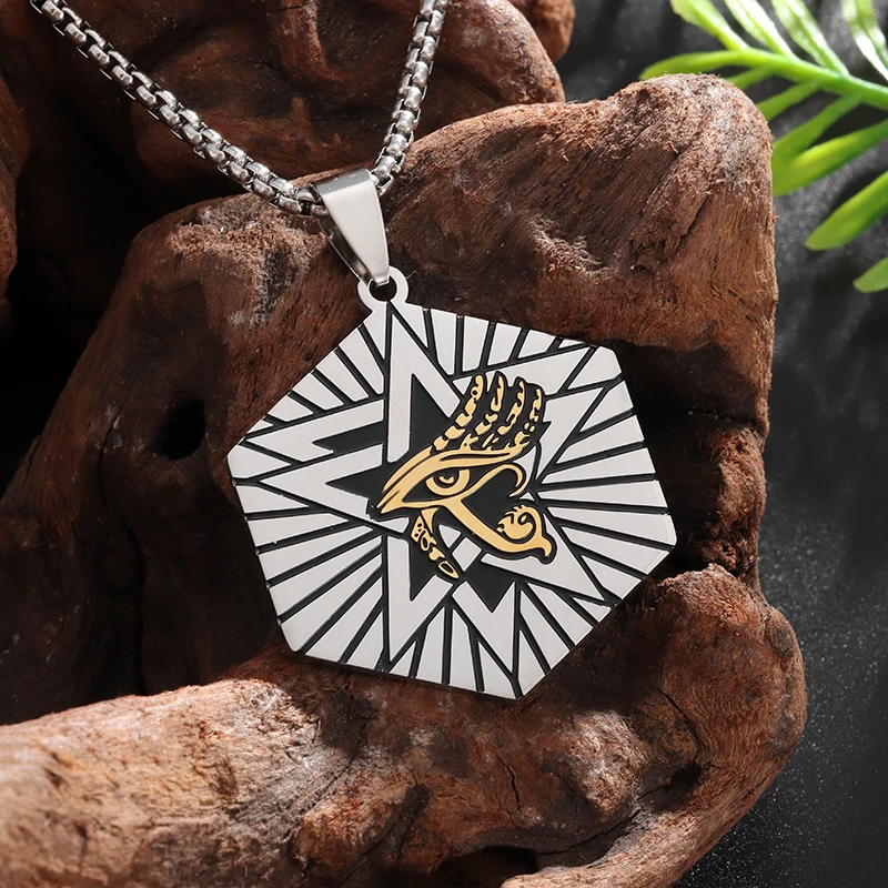 Classic Ancient Egyptian Eye of Horus Pendant Pentagram Medal Stainless Steel Necklace Men's Personalized Charm Jewelry
Classic Ancient Egyptian Eye of Horus Pendant Pentagram Medal Stainless Steel Necklace Men's Personalized Charm Jewelry