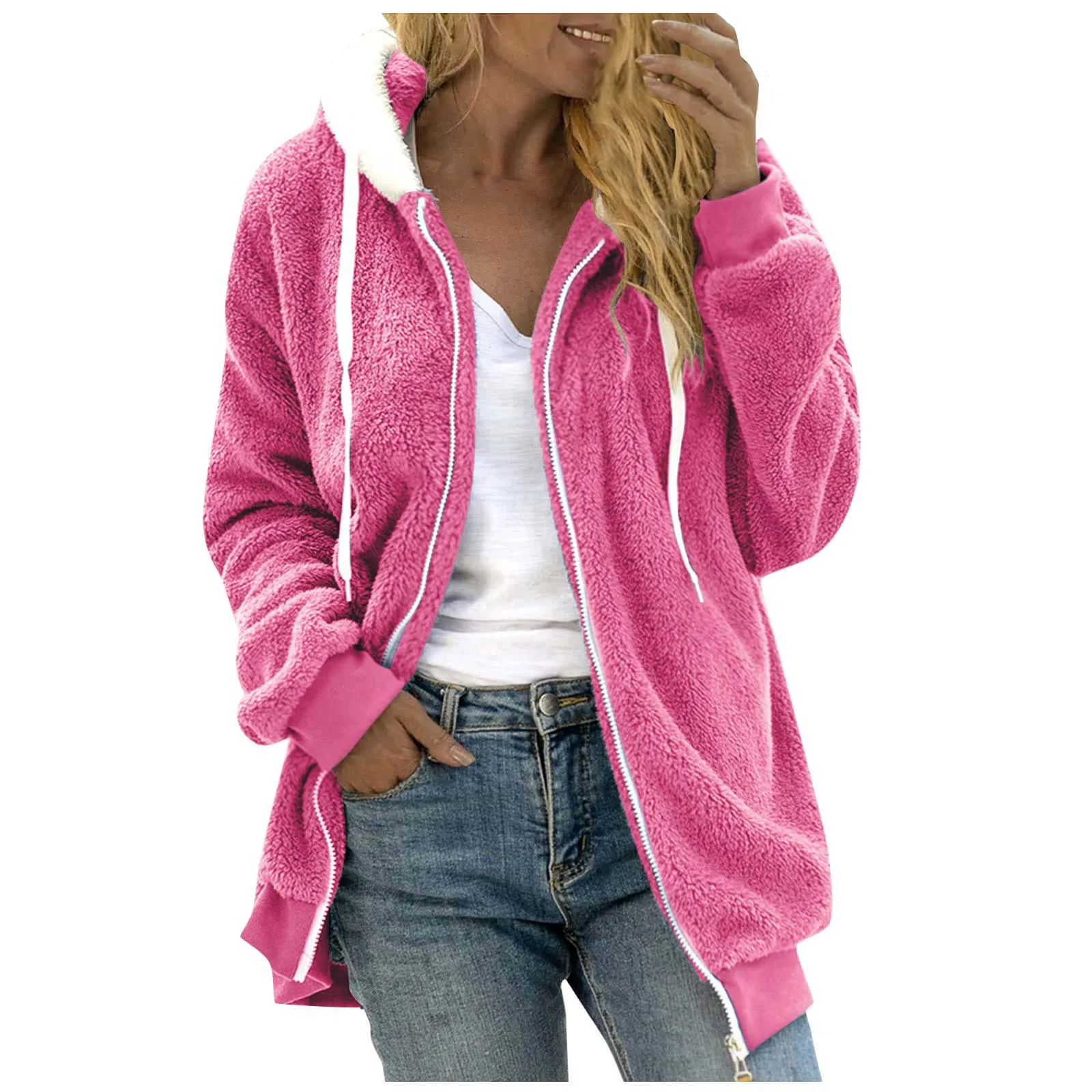 Women's Plus Size Solid Color Hooded Outwear Warm Wool Plush Soft Comfortable Zipper Feminine Jackets Top
Women's Plus Size Solid Color Hooded Outwear Warm Wool Plush Soft Comfortable Zipper Feminine Jackets Top