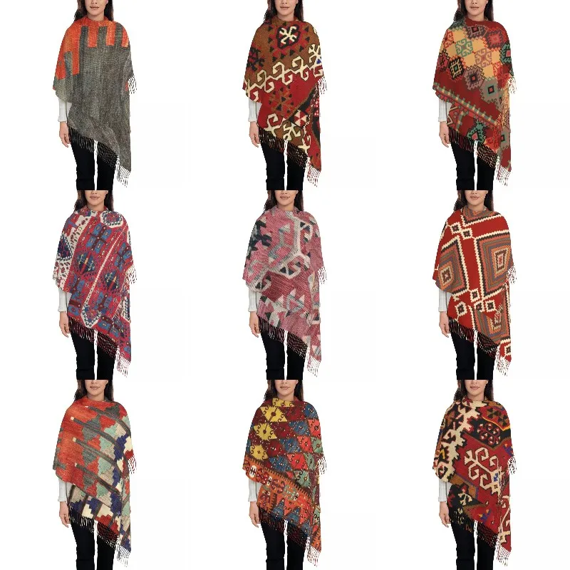 

Vintage Kilim Navaho Weave Aztec Textile Tassel Scarf Women Soft Turkish Persian Tribal Ethnic Shawl Wrap Lady Winter Scarves