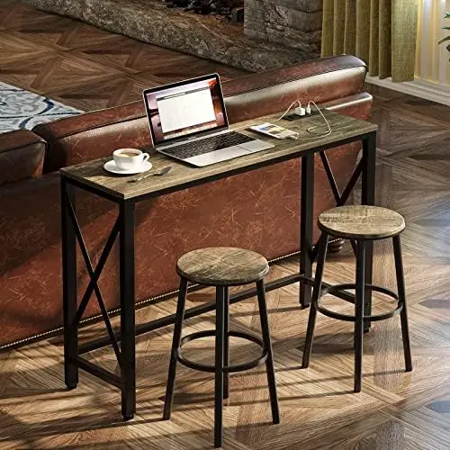 Table with Power Outlets and USB Ports, 55\u201D Entryway Table with Metal Frame & X-Shaped Design, Narrow Sofa Table for Li 
Table with Power Outlets and USB Ports, 55\u201D Entryway Table with Metal Frame & X-Shaped Design, Narrow Sofa Table for Li