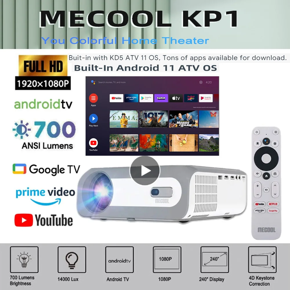 

MECOOL KP1 Super Projector android11 Home Theater 4K 4D keystone for meetings phones 700 lumens Portable Proyector vs P09 II K19