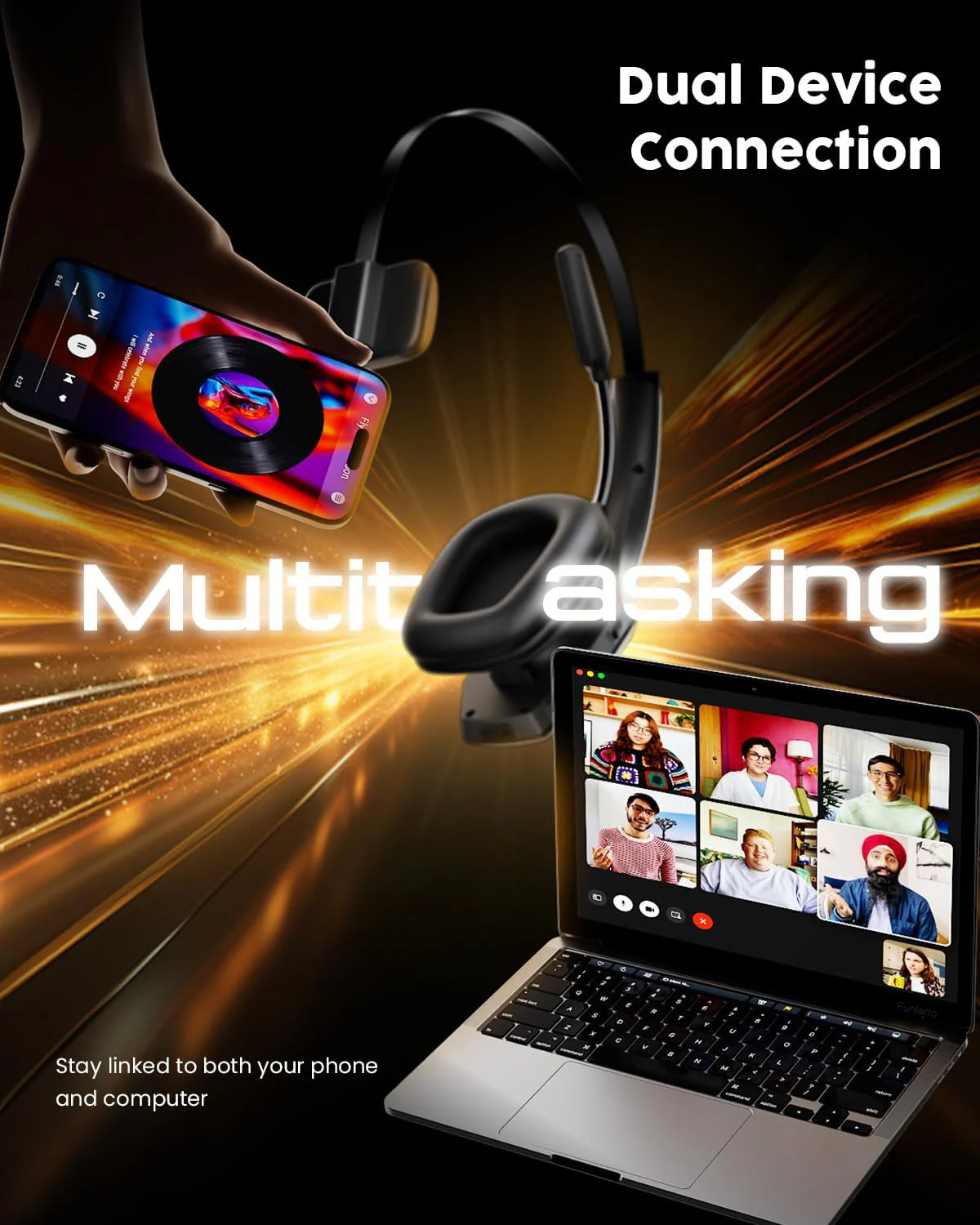 Sb53ba39ebf0a419b9d0ae57f7cd41116K Trucker Bluetooth Headset with Charging Base, Wireless Hands-Free Headset with Noise Canceling Mic & Mute Button, 56Hrs Working