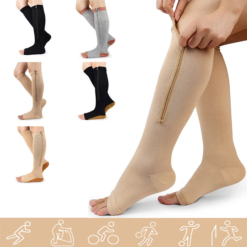 Open Toe Knee Length Zipper Compression Stockings Women Slim Leg-Support Prevent Varicose Veins Unisex Long Socks
Open Toe Knee Length Zipper Compression Stockings Women Slim Leg-Support Prevent Varicose Veins Unisex Long Socks