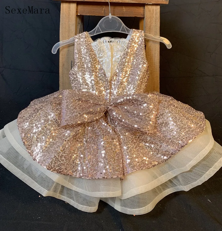 

Cute Golden Sequined Top Baby Girl Dress Infant Tutu Dress Princess Birthday Party Gown New Year Kid Ceremony Dress