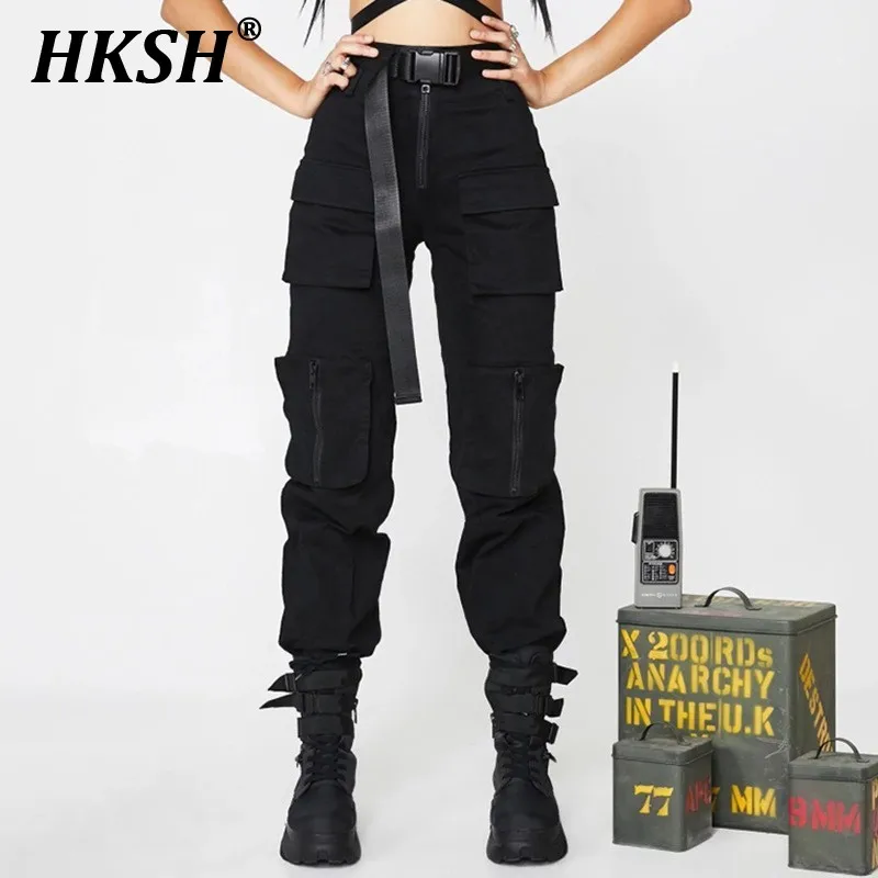 

HKSH Spring Autumn New American High Waisted Workwear Cargo Pants Men's Tide Dark Slim Streetwear Overalls Ins Fashion HK1075