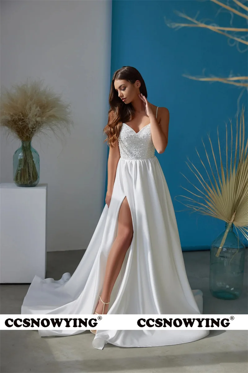 Long Satin Sequin Prom Dresses V Neck A Line Spaghetti Strap Sexy High Split Formal Evening Party Gown Robe De Soiree
Long Satin Sequin Prom Dresses V Neck A Line Spaghetti Strap Sexy High Split Formal Evening Party Gown Robe De Soiree