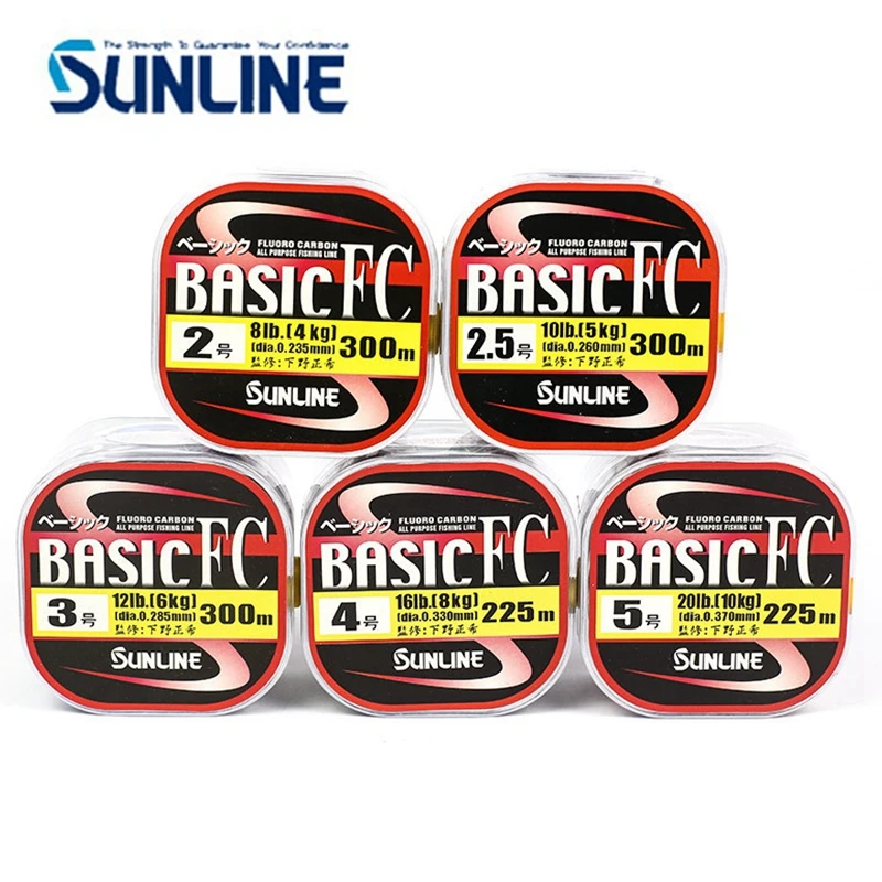 

100% оригинальная леска SUNLINE BASIC FC 225 м, 300 м, прозрачная цветная рыболовная леска из углеродного волокна, фторуглеродная рыболовная леска 2LB-20LB