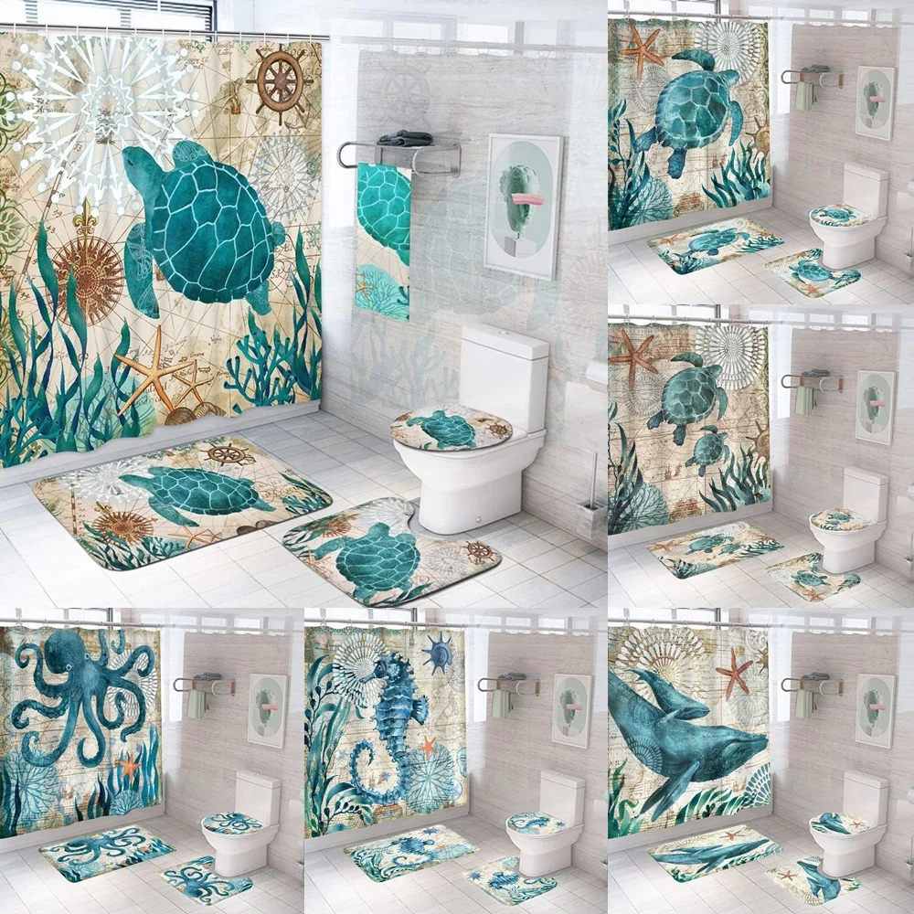 Sea Turtle Shower Curtain Sets Waterproof Nautical Ocean Vintage Animal Bathroom Bathtub Curtains Bath Mats Rug Toilet Lid Cover
Sea Turtle Shower Curtain Sets Waterproof Nautical Ocean Vintage Animal Bathroom Bathtub Curtains Bath Mats Rug Toilet Lid Cover