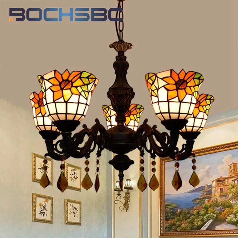 BOCHSBC Tiffany style stained glass American Sunflower five head crystal Pendant lamp Living room Dining Room Bedroom bar deco
BOCHSBC Tiffany style stained glass American Sunflower five head crystal Pendant lamp Living room Dining Room Bedroom bar deco