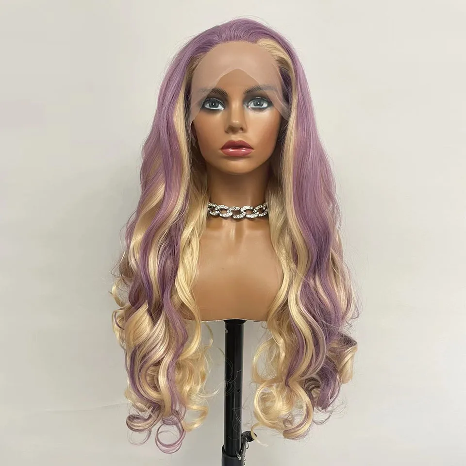 Purple Blonde Color Synthetic Wavy Lace Front Wig Gluess Heat Resistant Drag Queen Cosplay Wigs For Black Women Pre Plucked
Purple Blonde Color Synthetic Wavy Lace Front Wig Gluess Heat Resistant Drag Queen Cosplay Wigs For Black Women Pre Plucked