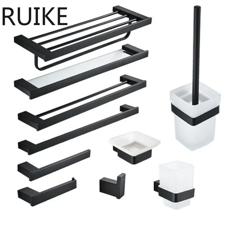 

Матовый черный набор аксессуаров для ванной комнаты, Набор принадлежностей для ванны из нержавеющей стали, вешалка для полотенец, держатель для бумаги, держатель для туалетной щетки, держатель для полотенец