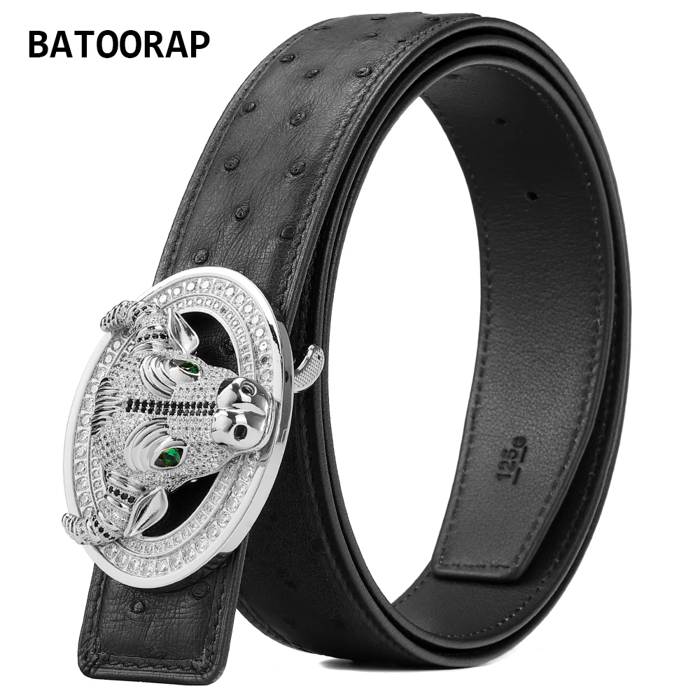 Batoorap New High-end South African Ostrich Leather Belt Black Male Domineering Bull Head Stainless Steel Buckle Luxury Design
Batoorap New High-end South African Ostrich Leather Belt Black Male Domineering Bull Head Stainless Steel Buckle Luxury Design