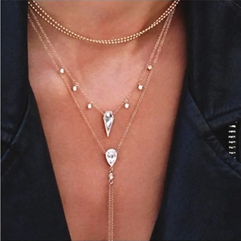 Gold Color Tassel Necklaces Multi Layer Water Droplets Pendants Geometric Choker Necklace Pendants For Women Charm Jewelry 
Gold Color Tassel Necklaces Multi Layer Water Droplets Pendants Geometric Choker Necklace Pendants For Women Charm Jewelry