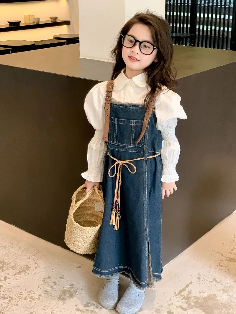 Новинка 2024, весенне-осенний комплект из двух предметов для девочек, топ, рубашка, юбка на бретелях, свободная мягкая модная подходящая ко всему ковбойская Милая уличная одежда 
Новинка 2024, весенне-осенний комплект из двух предметов для девочек, топ, рубашка, юбка на бретелях, свободная мягкая модная подходящая ко всему ковбойская Милая уличная одежда