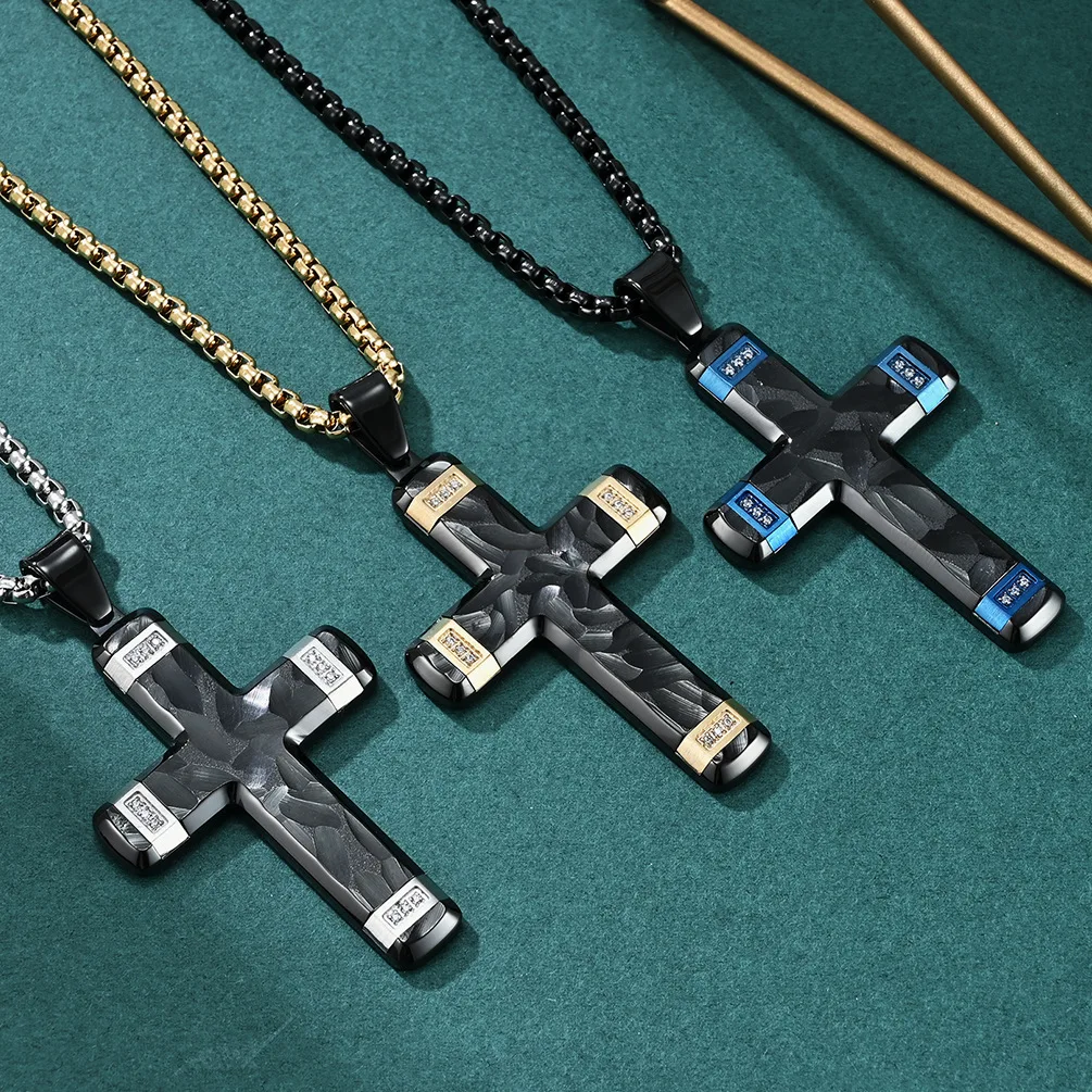 

Ожерелье с подвеской в виде креста из нержавеющей стали с черным цирконием для мужчин, ожерелье в стиле хип-хоп из титана в стиле панк, оптовая продажа