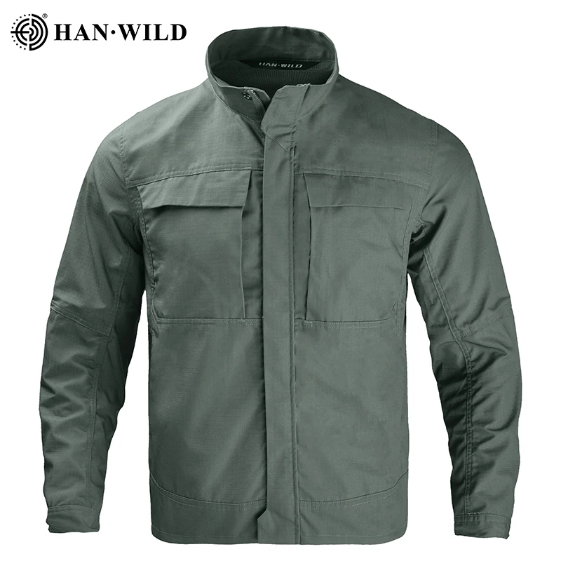 

HAN WILD Casual Jacket Men Outdoor Mountain Water Repellent Jackets Big Pockets Men Hiking Windbreaker City Commute Clothes