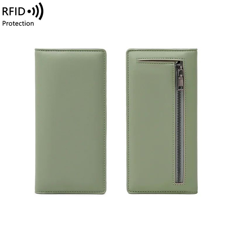 

Women's PU Leather Wallet New RFID Anti-theft Brush Solid Color Ultra-thin Credit Card Purse Zipper Buckle Long Wallet Fashion