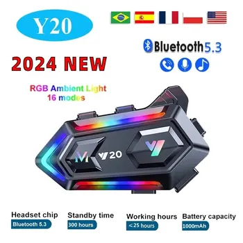 Y20 오토바이 헬멧 블루투스 헤드셋 라이더 BT5.3 RGB 다채로운 조명, 방수 1000mAh 음악 플레이어 커뮤니케이터 스피커