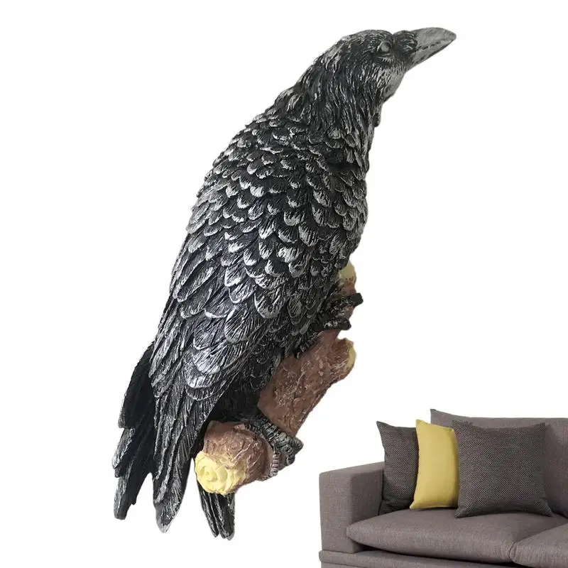 

Fake Raven Resin Statue Bird Figurines Crow wall Sculpture Outdoor Crows Halloween Decor for Garden Courtyard Animal Decor