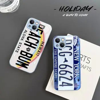 Capa de Celular Retro Engraçada com Número de Placa de Licença para iPhone 12 Retro Funny License Plate Number Car Phone Case Tempered Glass For iphone 14 13 12 11 Pro Mini XS MAX 14Plus X XS XR Fundas