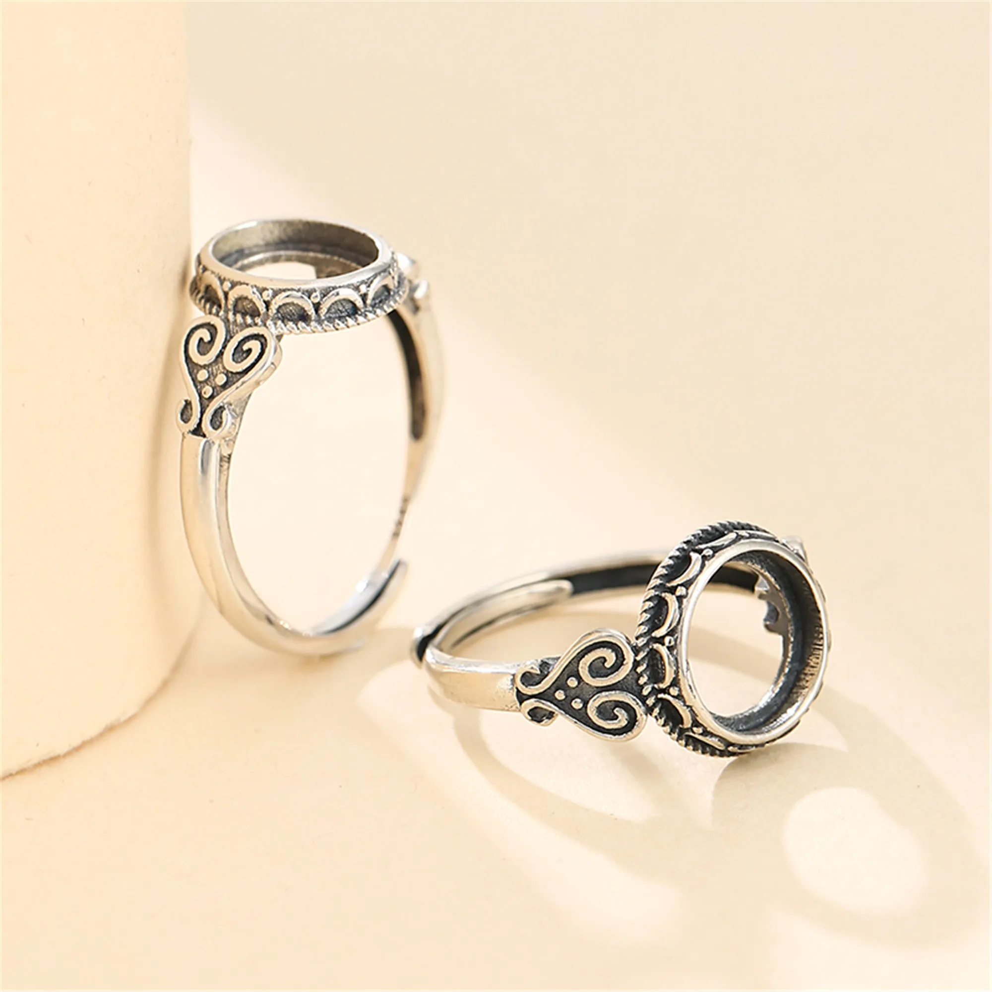 

925 Silver Adjustable Ring Blank for 8x12mm/9x11mm/10x14mm/12x16mm Oval Cabochon or 9x9mm/12x12mm Round Cabochon