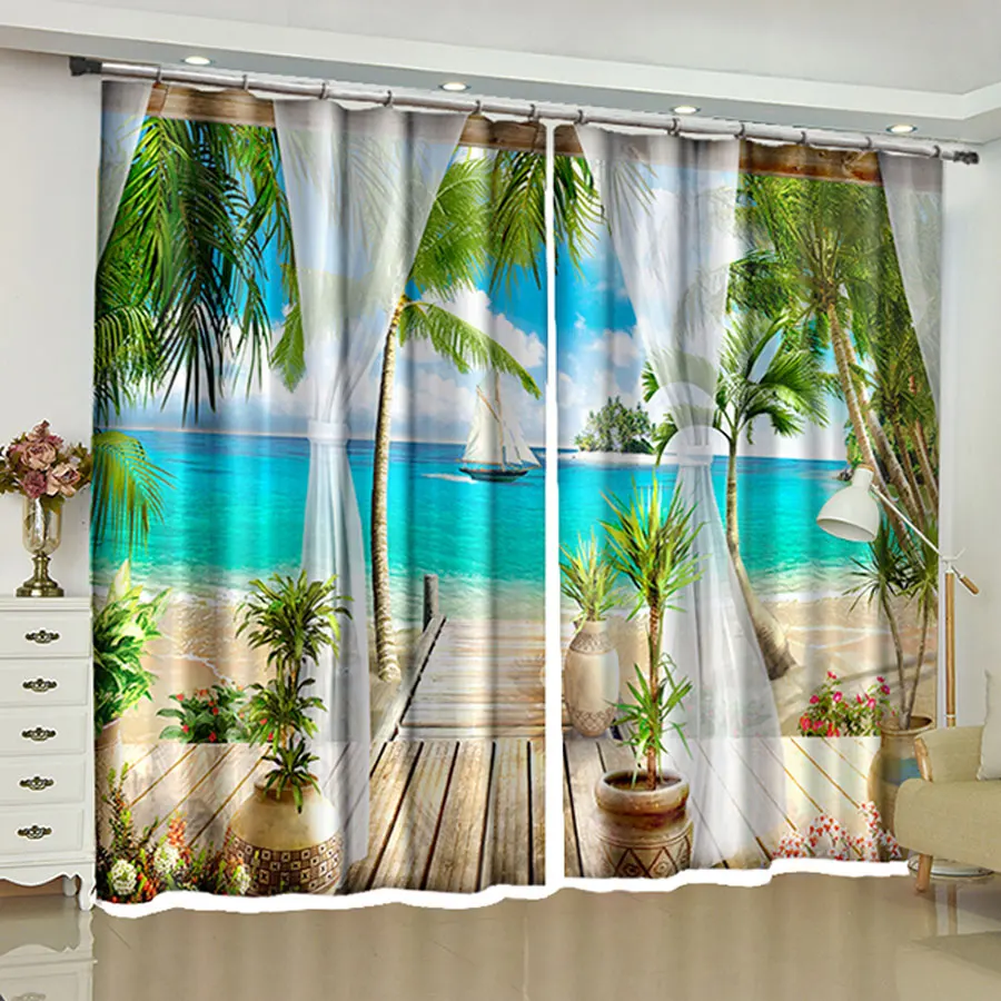 

3D Sea Beach Series Printing Scenic Curtains for Bedroom Living Room Curtain Wholesale Window Curtains Scenery Drapes Outdoor