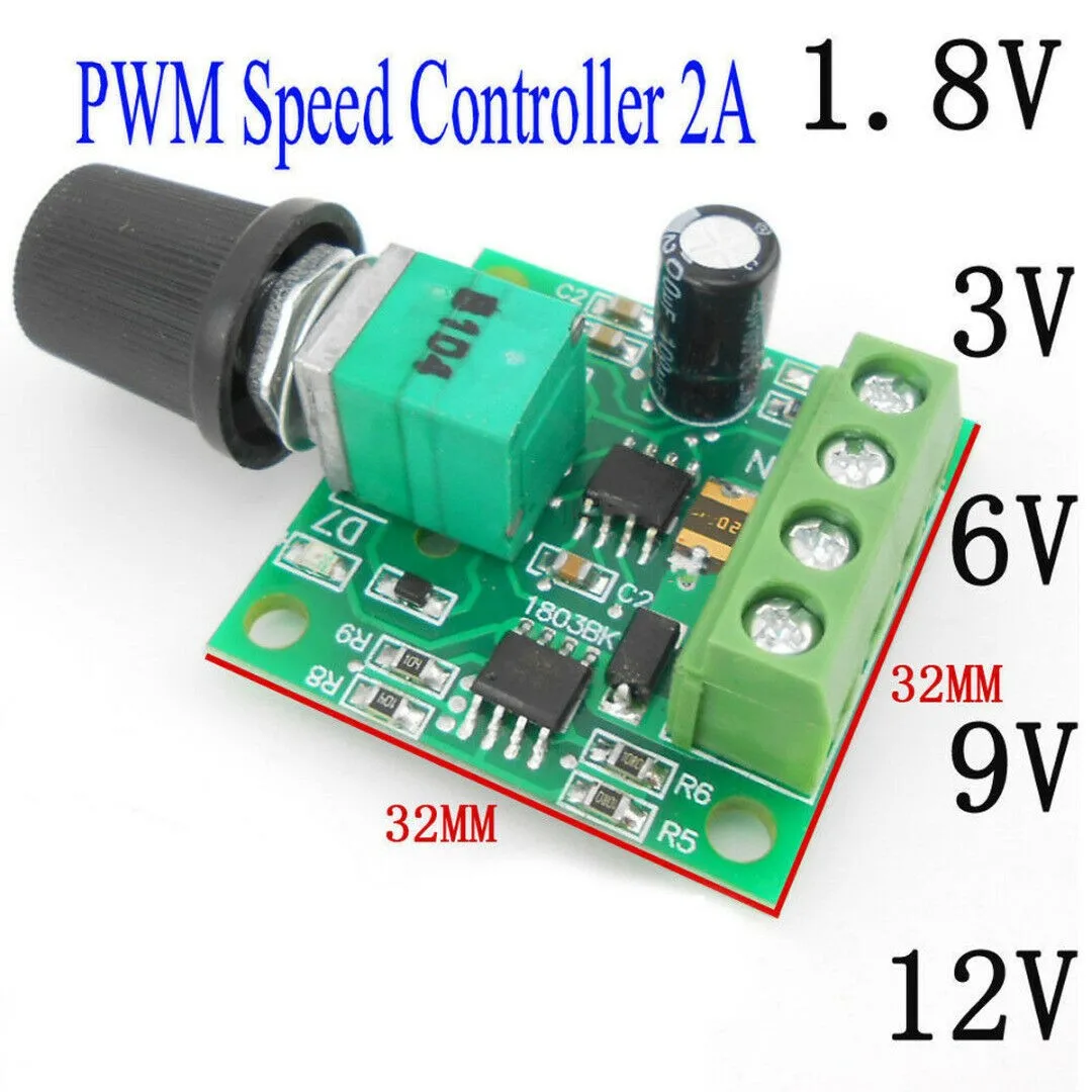 1PC PWM Motor Speed Controller DC 1.8V 3V 5V 6V 12V 2A Low Voltage Potentiometer Knob Switch Kit 0~100% Adjustable Drive Module
1PC PWM Motor Speed Controller DC 1.8V 3V 5V 6V 12V 2A Low Voltage Potentiometer Knob Switch Kit 0~100% Adjustable Drive Module