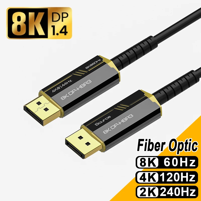 Displayport Fiber Optic Cable 8K 60Hz 4K 120Hz 48Gbps Ultra High Speed DP 1.4 Optical Fiber Cables For TV PC Monitor Projector
Displayport Fiber Optic Cable 8K 60Hz 4K 120Hz 48Gbps Ultra High Speed DP 1.4 Optical Fiber Cables For TV PC Monitor Projector