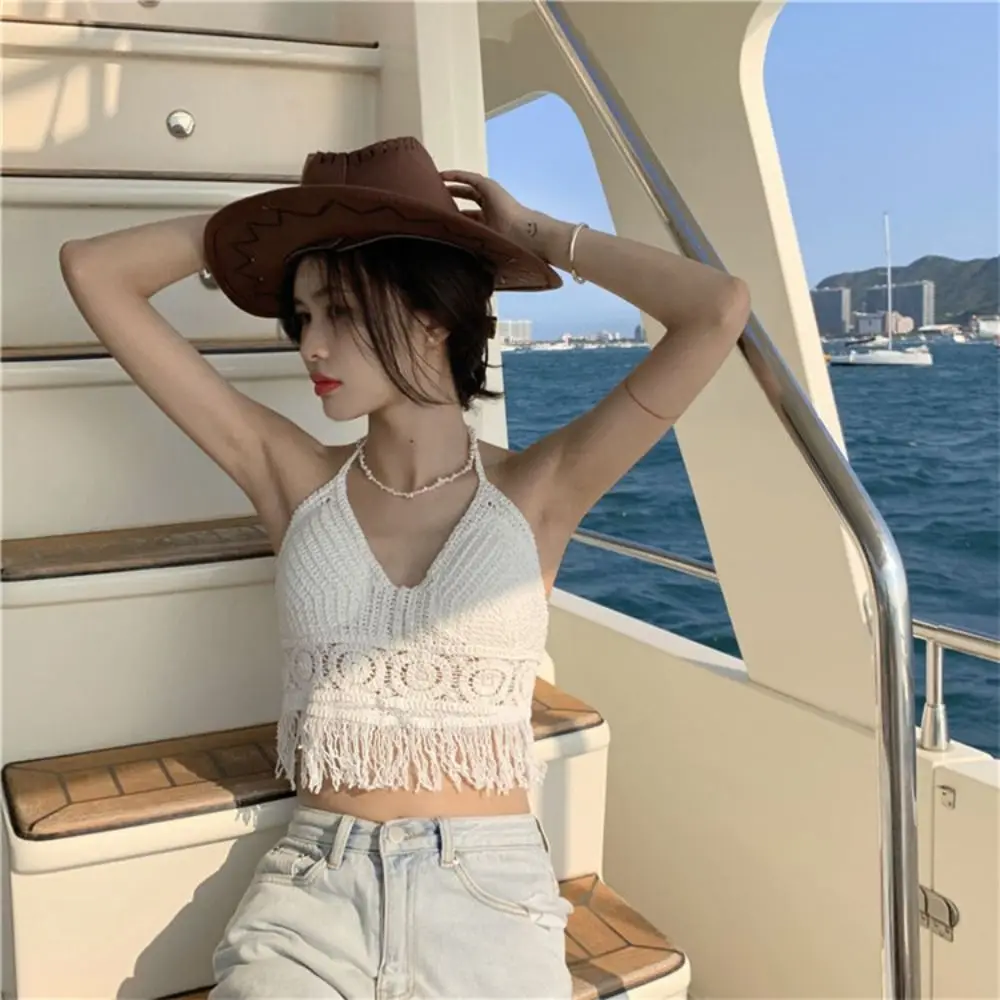 Summer Beach Short Tank Top Sweet Tassel Hollow Out Halter Top Embroidery Knitted Bra
Summer Beach Short Tank Top Sweet Tassel Hollow Out Halter Top Embroidery Knitted Bra