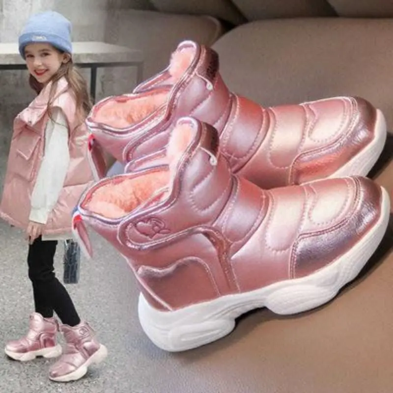 

Водонепроницаемые детские зимние ботинки для девочек Нескользящие теплые модные детские зимние ботинки с плюшевой подкладкой модные кроссовки размер 26-37
