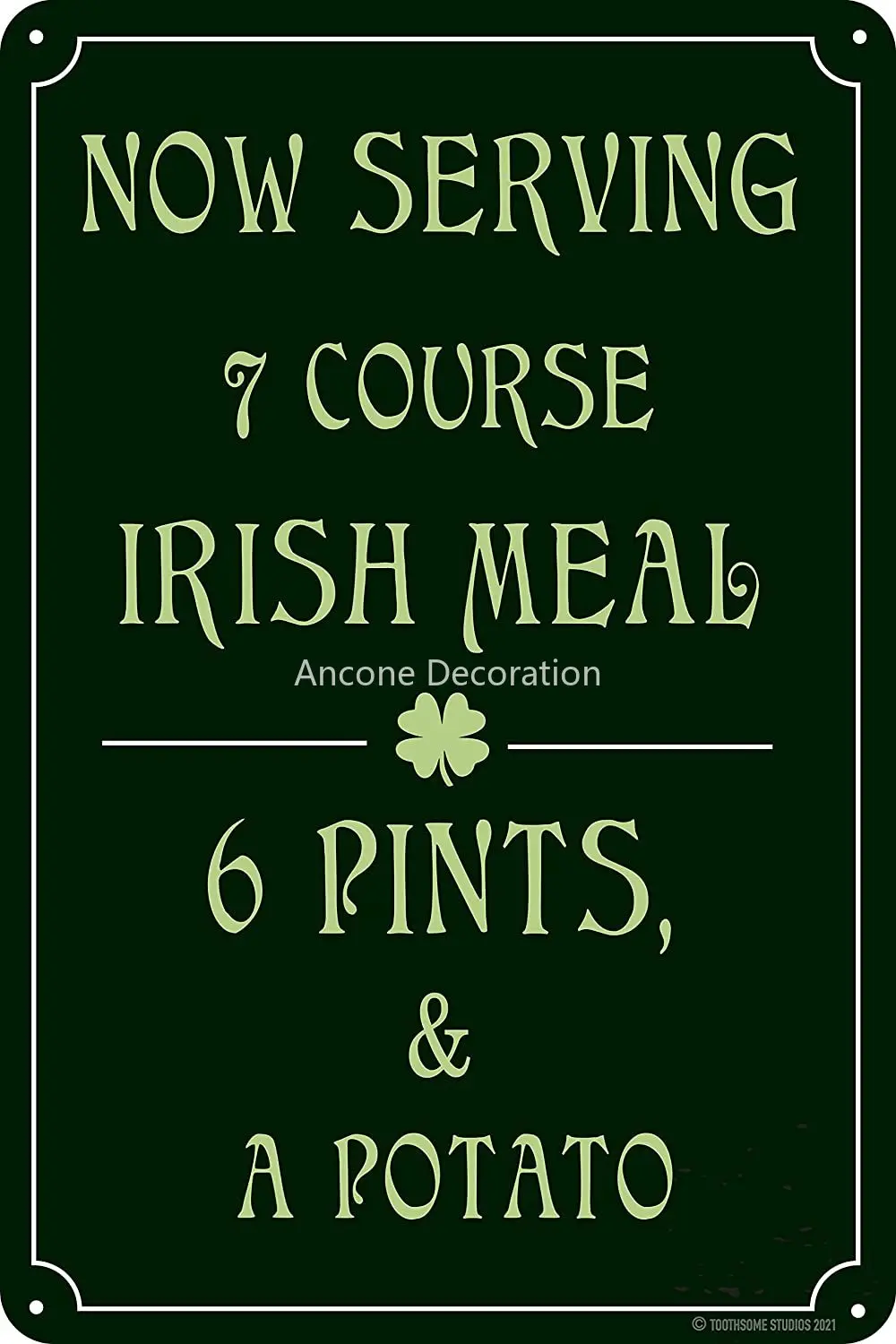 7 Course Irish Meal Funny Tin Metal Sign Pub Bar Man Cave Decor Tavern Brew Pub Plaque
7 Course Irish Meal Funny Tin Metal Sign Pub Bar Man Cave Decor Tavern Brew Pub Plaque