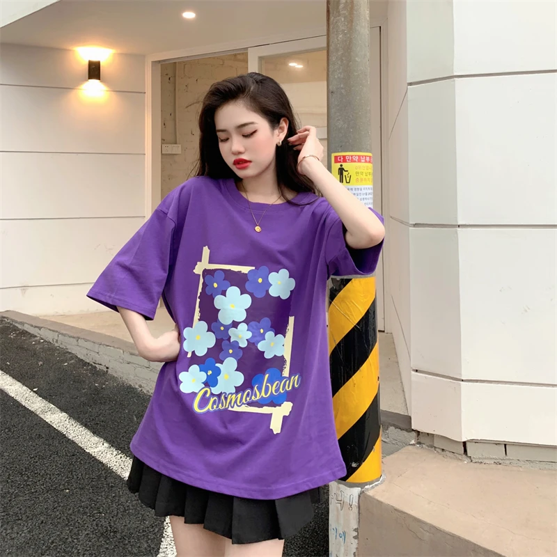 

Women's T-shirts Tops Japanese Kawaii Ulzzang Vintage Ins Floral Print Loose Lazy Tshirt Female Korean Harajuku Clothes For Wome