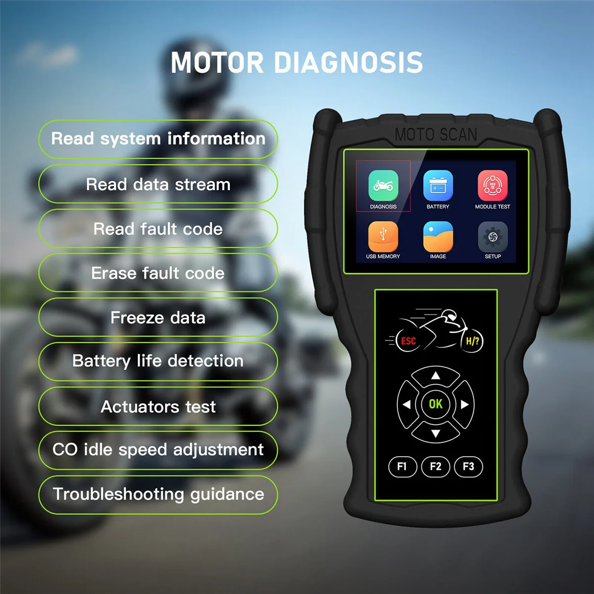 M100Pro Motorcycle Diagnostic Tool Scanner Scanning Tool & Battery Tester Diagnostic Tester Code Reader
M100Pro Motorcycle Diagnostic Tool Scanner Scanning Tool & Battery Tester Diagnostic Tester Code Reader