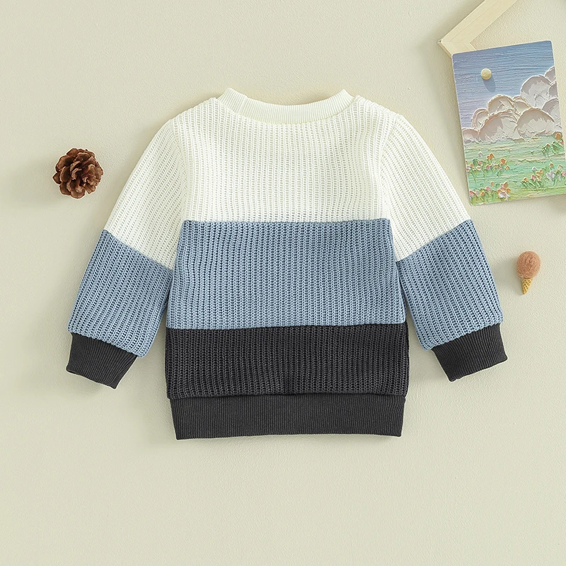 

0-3T Autumn Toddler Baby Sweater Contrt Color Long Sleeve Round Neck Knitwear Pullover Winter Sweatshirt