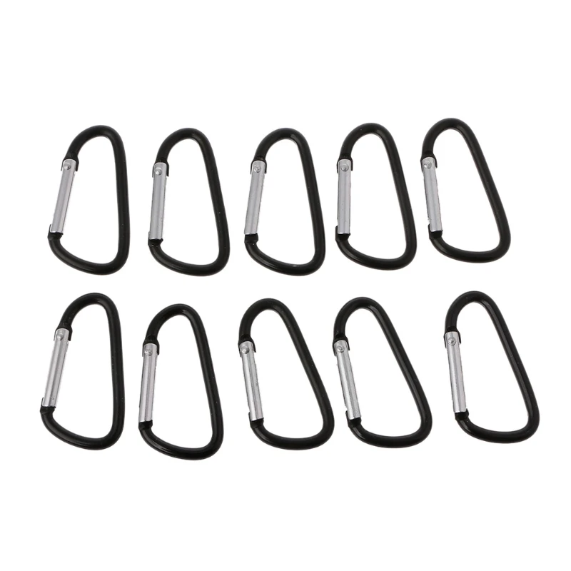 

10PCS Black D Carabiner Camp Spring Clip Hook Keychain Climbing Hiking