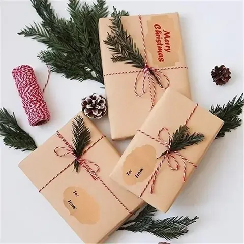 

300pcs/Roll Kraft Paper Gift Tag with String Blank Wedding Festival Birthday Gift Tag Label Holiday Gift for Thank Sticker Label