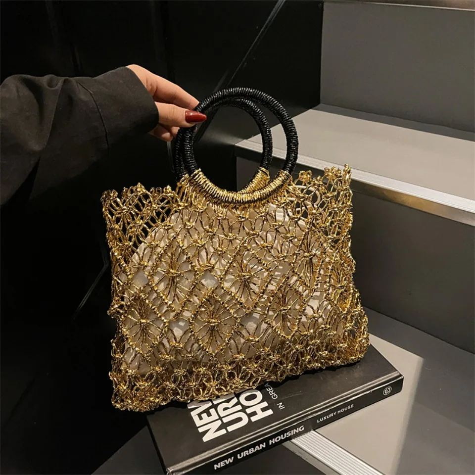 Luxury Woven Round Handle Bag - Designer Eco-Friendly Hollow-Out Handbag 5 Sb5698a0fa15f4ced9e7c25120560ced5F