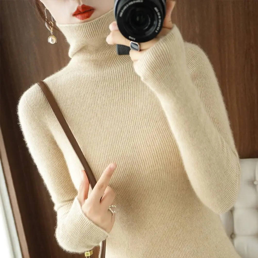 

Women Sweater Cozy Turtleneck Sweaters for Women Warm Knitted Pullovers with Neck Protection Soft Elasticity for Fall Winter