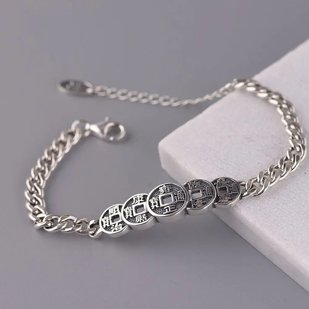 Solid 925 Sterling Silver Chinese Ancient Coins Shape ID With Curb Link Bracelet
Solid 925 Sterling Silver Chinese Ancient Coins Shape ID With Curb Link Bracelet