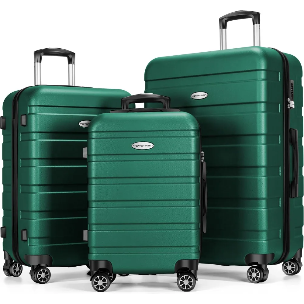 

Luggage Sets Hardside Lightweight Suitcase with Spinner Wheels TSA Lock, 3-Piece Set (20/24/28), Dark Green