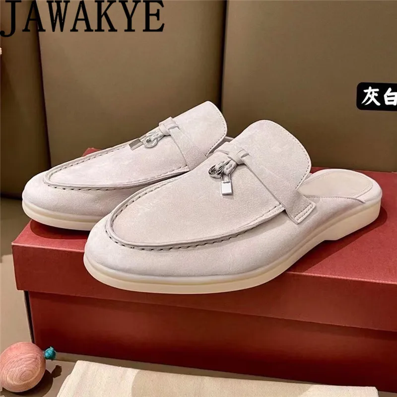JAWAKYE Kid Suede Flat Slippers Round Toe Metal Lock Tassel Mules Shoes Outdoor Flip Flops Shoes Women Plus Size Mules
JAWAKYE Kid Suede Flat Slippers Round Toe Metal Lock Tassel Mules Shoes Outdoor Flip Flops Shoes Women Plus Size Mules