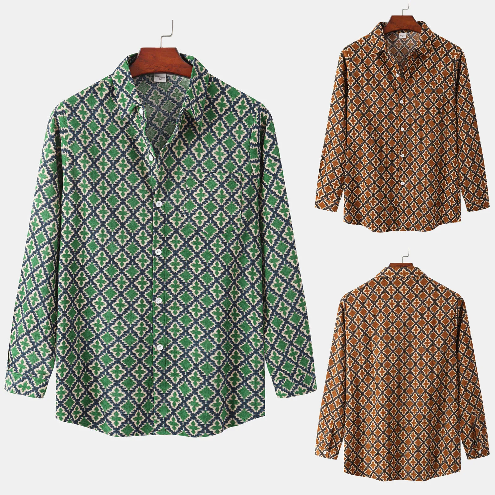 Long Sleeve Men's Shirts Green Plaid Printing Turn Down Collar Button Loose Stretch T-shirt Loose Male Casual Clothing Wholesale
Long Sleeve Men's Shirts Green Plaid Printing Turn Down Collar Button Loose Stretch T-shirt Loose Male Casual Clothing Wholesale