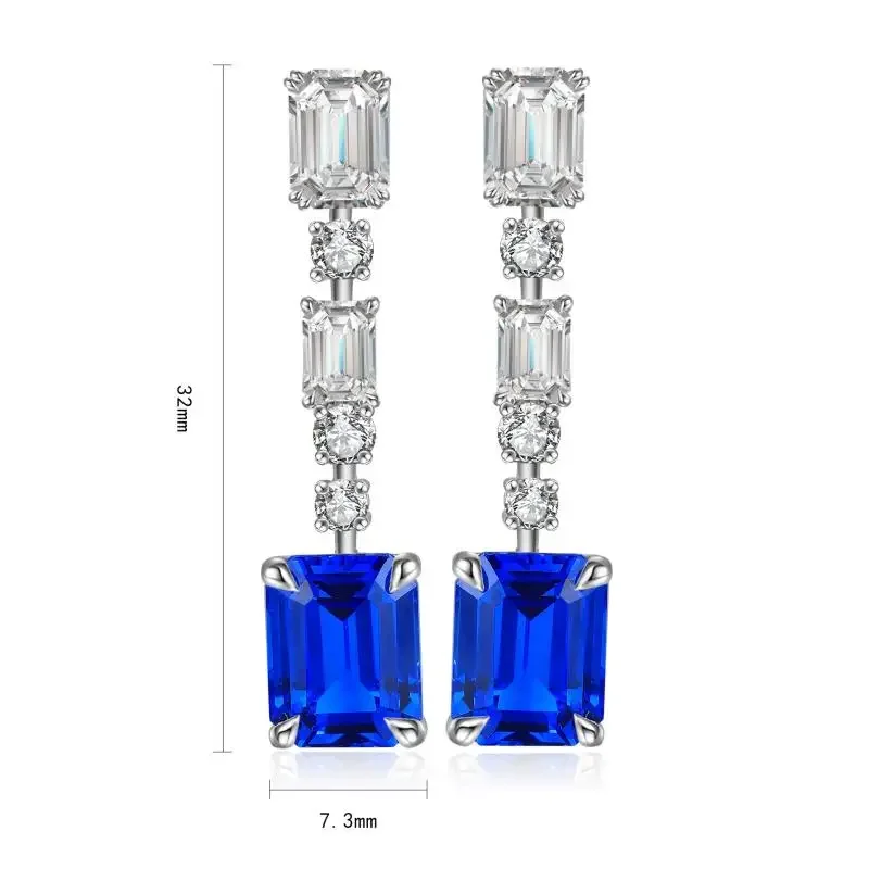 

RUIF 2024 S925 Silver Emerald Shape Main Stone 6.03ct Lab Grown Cobalt Spinel Earrings Jewelry Engagement Women