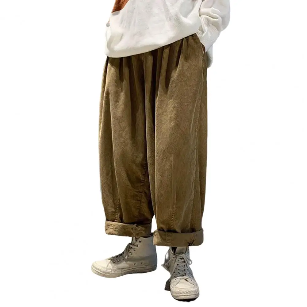 

Men Pants Draping Solid Color Elastic Waist Korean Style Bottoms Wide Leg Trousers Baggy Pants for Four Seasons