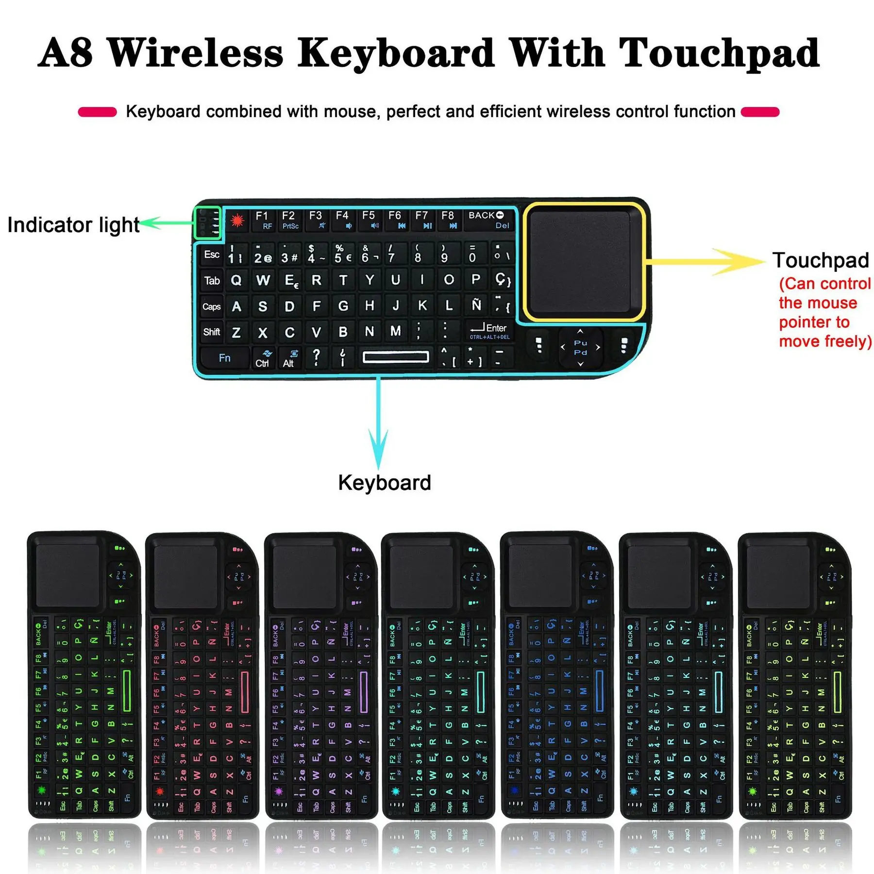 

2.4GHz Mini Wireless Keyboard RGB Backlight English/Russian/Spanish/FR Keyboards with TouchPad for Android TV Box/PC/Laptop