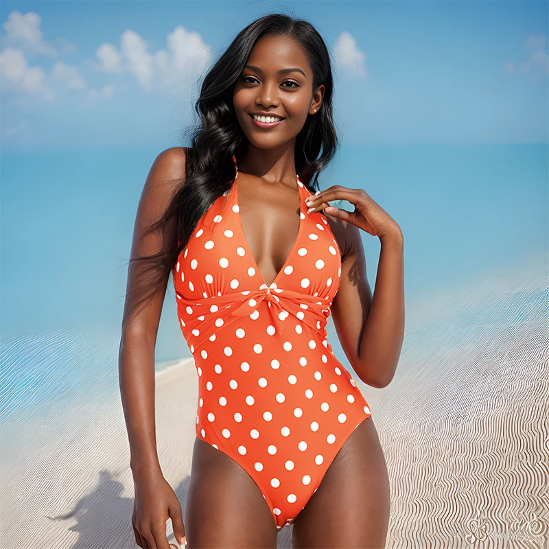 

Fashion women bow one piece swimsuit new Polka dot printing swimwear push up bathing suits female beachwear Monokini Bodysuits