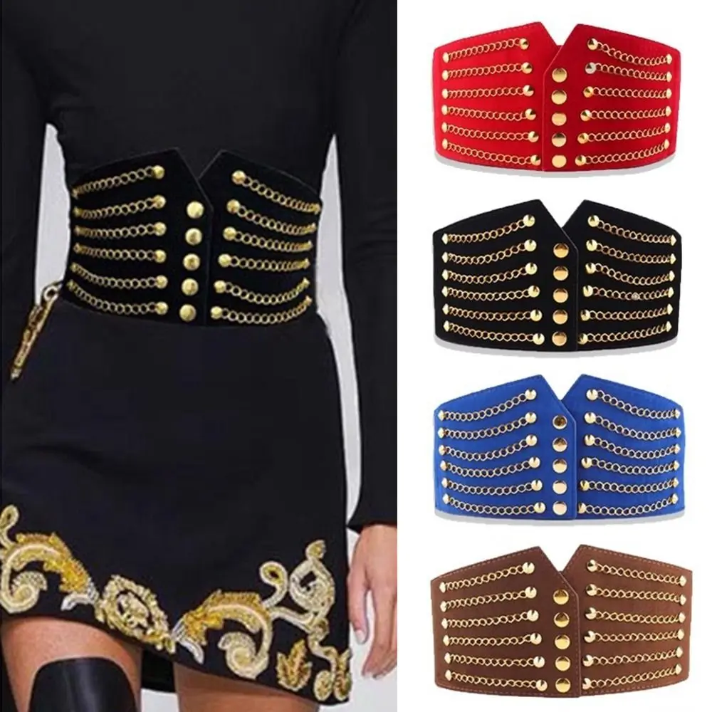 

Elastic Buckle Chain Rivet Waistband Retro Elegant Clothing Supplies Wide Waist Belt Sweater Decorative Dress Belt Women