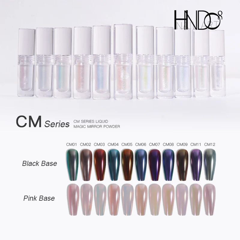 

HNDO 11 Colors Tube Liquid Aurora Chrome Powder Mirror Effect for Professional Nail Art Manicure Moonlight Pigment CM Series