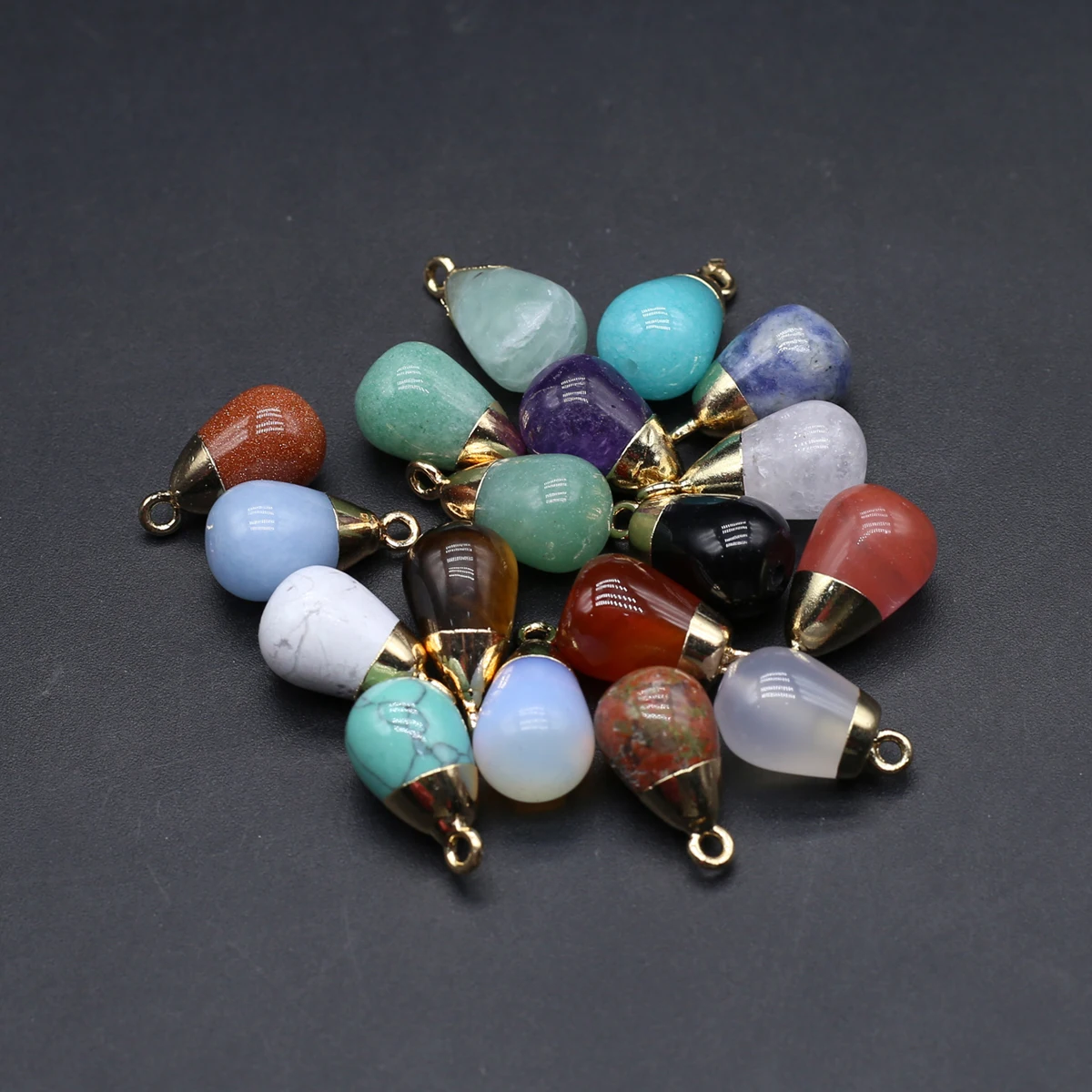 

15PCS Wholesale Natural Semiprecious Stone Random Color Droplet shaped Pendant Jewelry Making DIY Necklace Earrings Accessories