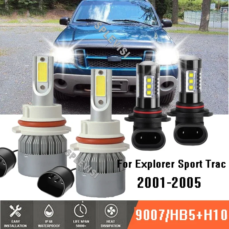 

4x Clear White 9007 Headlight High/Low Beam+9145 h10 Fog Lights Combo Fit For Ford Explorer Sport Trac 2001-2005 2002 2003 2004